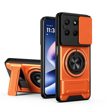 Motorola Moto G37 5G Multifunctional Magnetic Shockproof Phone Case with Sliding Lens Window Stand Cover