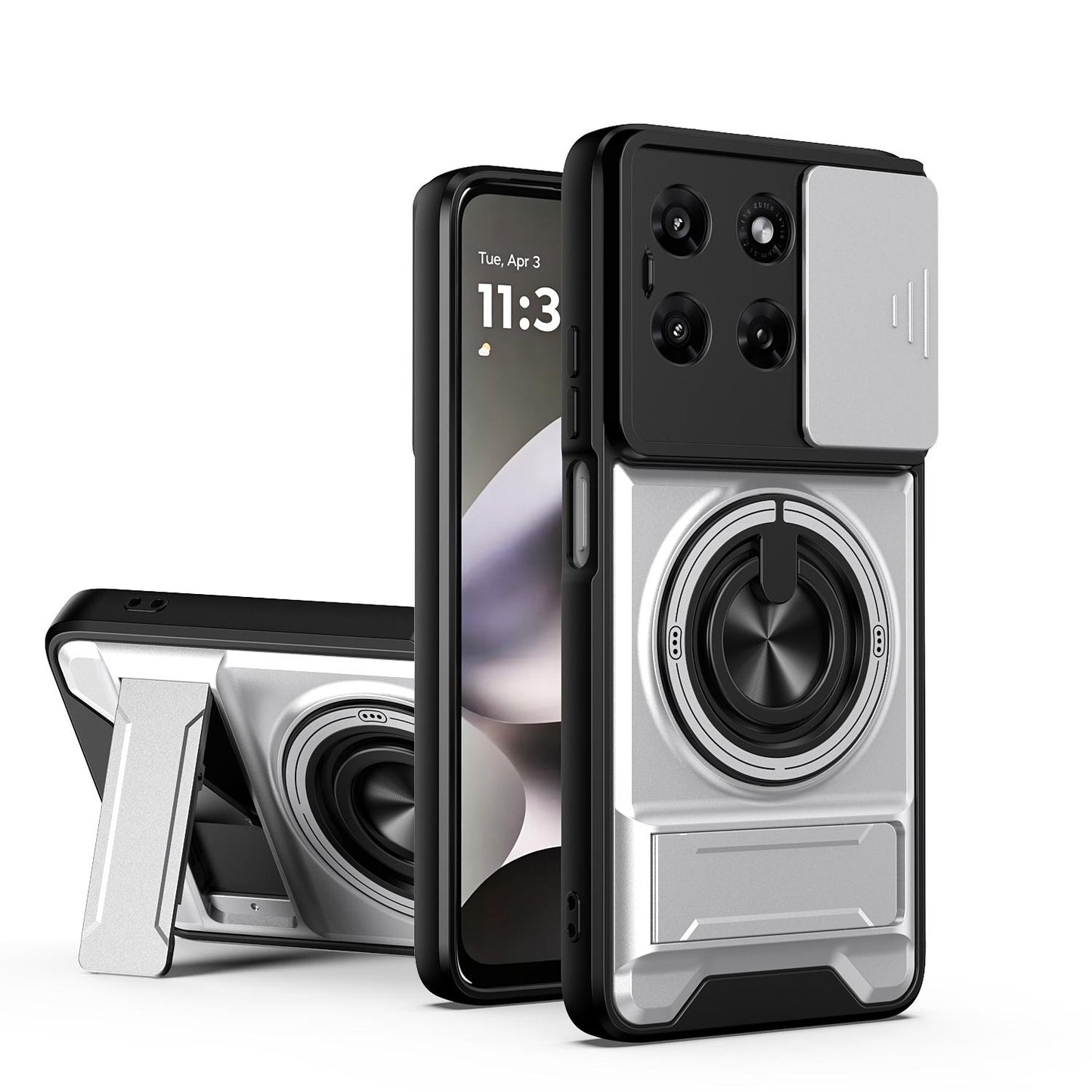 Motorola Moto G37 Power 5G Multifunctional Magnetic Shockproof Phone Case with Sliding Lens Window Stand Cover