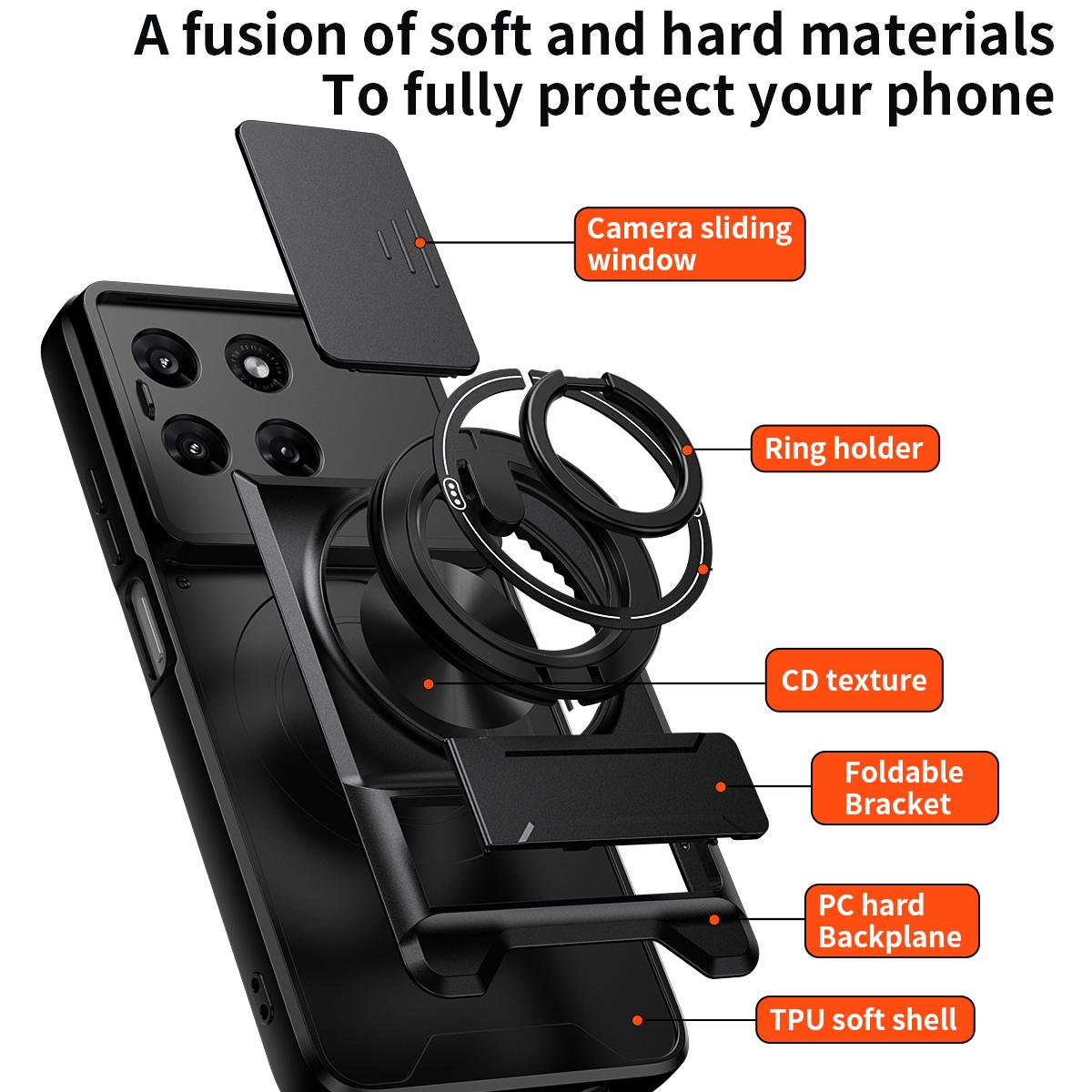 Motorola Moto G37 Power 5G Multifunctional Magnetic Shockproof Phone Case with Sliding Lens Window Stand Cover