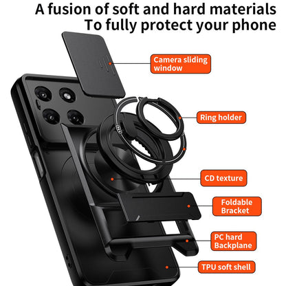 Motorola Moto G37 Power 5G Multifunctional Magnetic Shockproof Phone Case with Sliding Lens Window Stand Cover