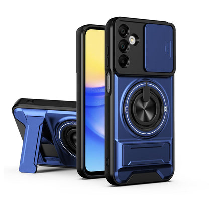 Samsung Galaxy A15 5G Multifunctional Magnetic Shockproof Phone Case with Sliding Lens Window Stand Cover