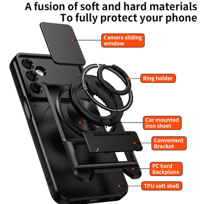 Samsung Galaxy A15 5G Multifunctional Magnetic Shockproof Phone Case with Sliding Lens Window Stand Cover