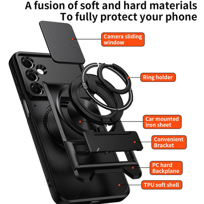 Samsung Galaxy A16 5G Multifunctional Magnetic Shockproof Phone Case with Sliding Lens Window Stand Cover