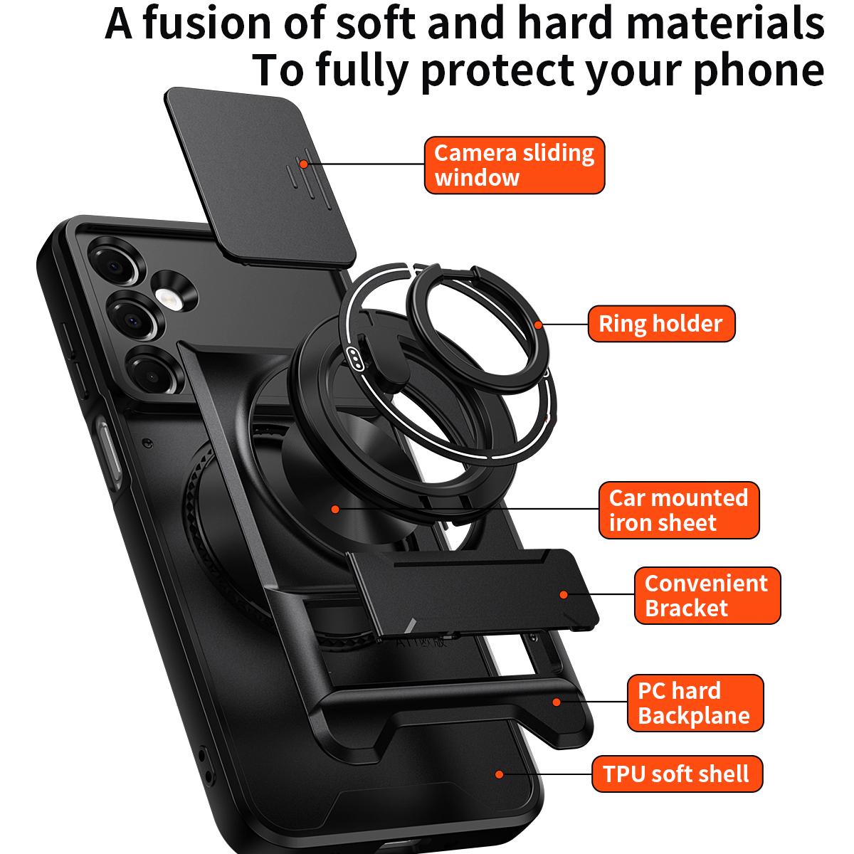Samsung Galaxy A16 5G Multifunctional Magnetic Shockproof Phone Case with Sliding Lens Window Stand Cover