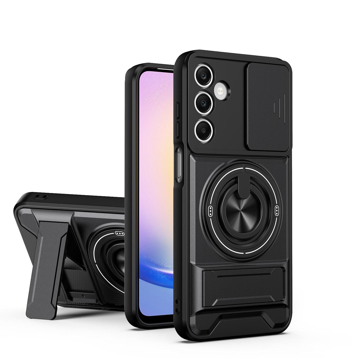 Samsung Galaxy A25 5G Multifunctional Magnetic Shockproof Phone Case with Sliding Lens Window Stand Cover