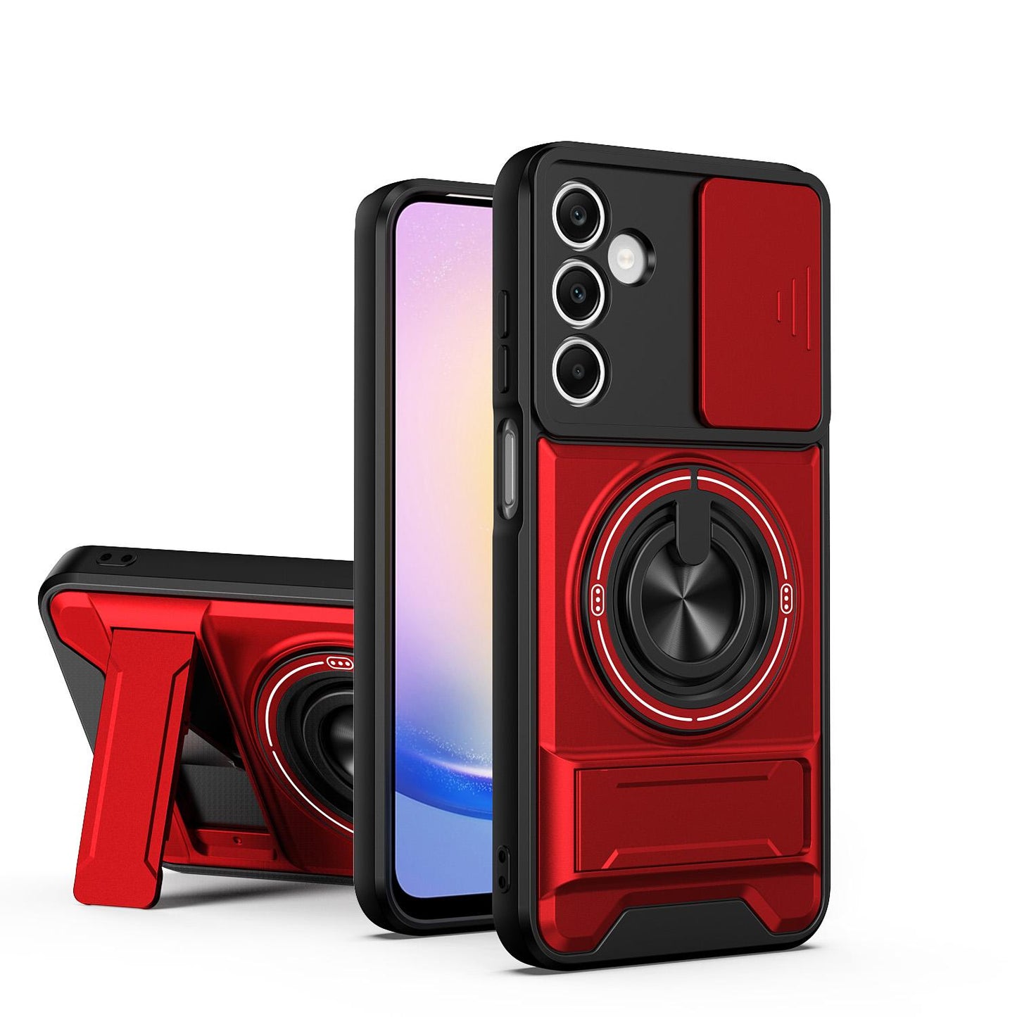 Samsung Galaxy A25 5G Multifunctional Magnetic Shockproof Phone Case with Sliding Lens Window Stand Cover