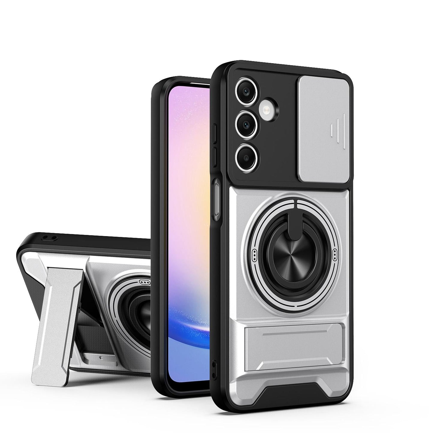 Samsung Galaxy A25 5G Multifunctional Magnetic Shockproof Phone Case with Sliding Lens Window Stand Cover