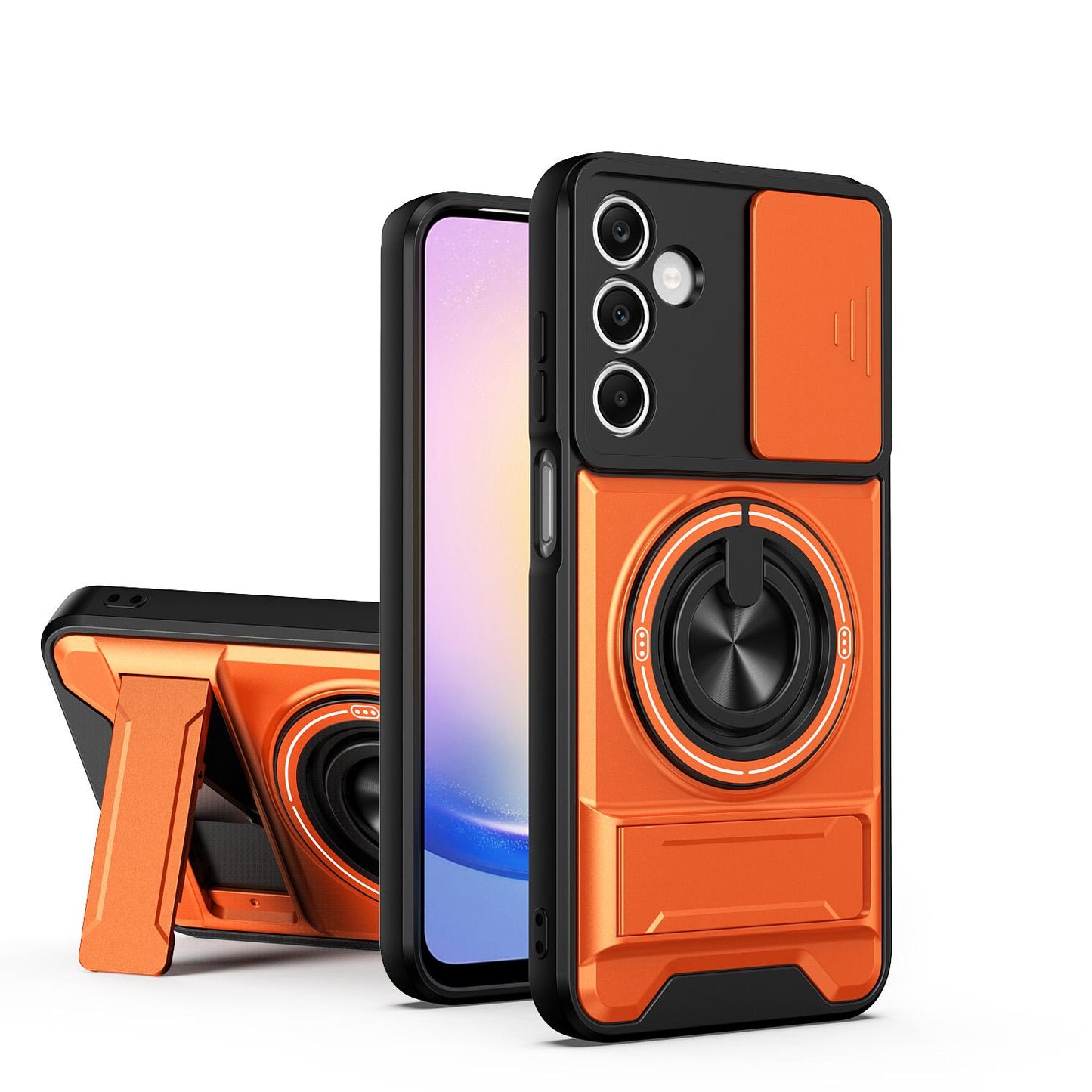 Samsung Galaxy A25 5G Multifunctional Magnetic Shockproof Phone Case with Sliding Lens Window Stand Cover