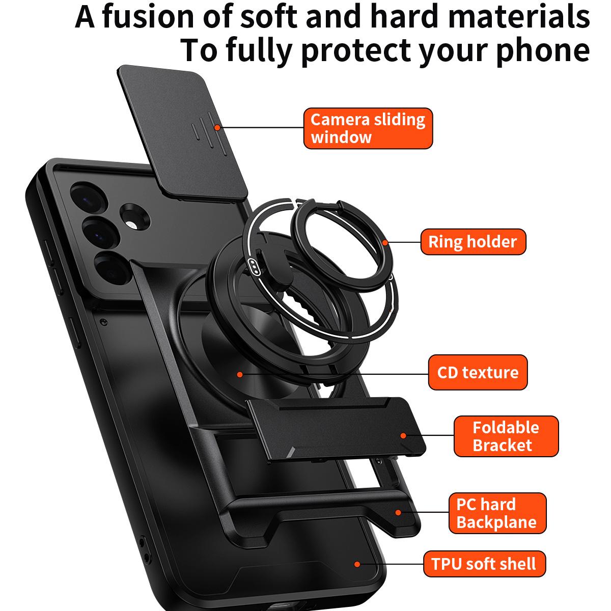 Samsung Galaxy A36 5G Multifunctional Magnetic Shockproof Phone Case with Sliding Lens Window Stand Cover