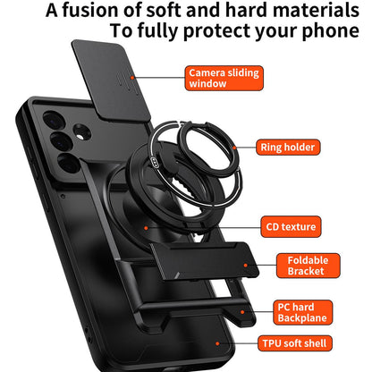 Samsung Galaxy A36 5G Multifunctional Magnetic Shockproof Phone Case with Sliding Lens Window Stand Cover