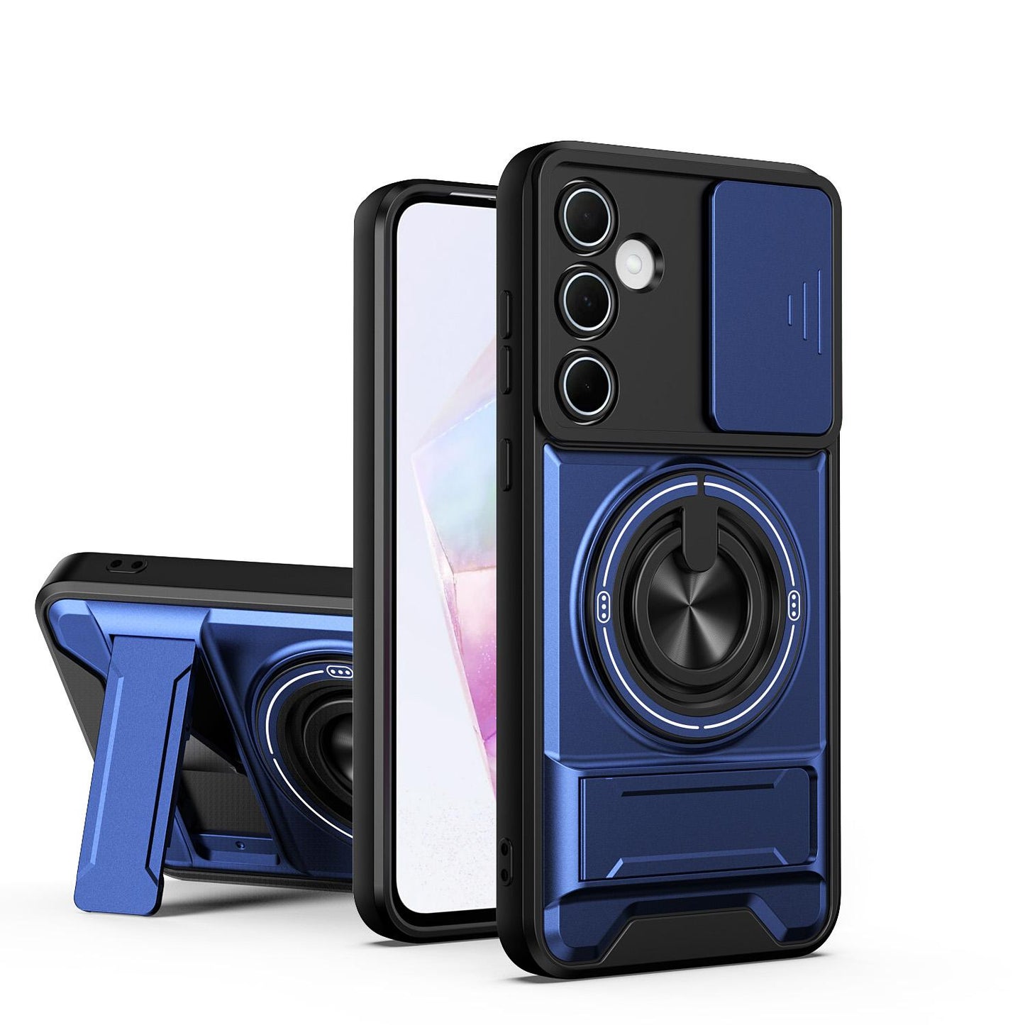 Samsung Galaxy A55 5G Multifunctional Magnetic Shockproof Phone Case with Sliding Lens Window Stand Cover
