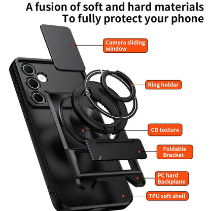 Samsung Galaxy A55 5G Multifunctional Magnetic Shockproof Phone Case with Sliding Lens Window Stand Cover