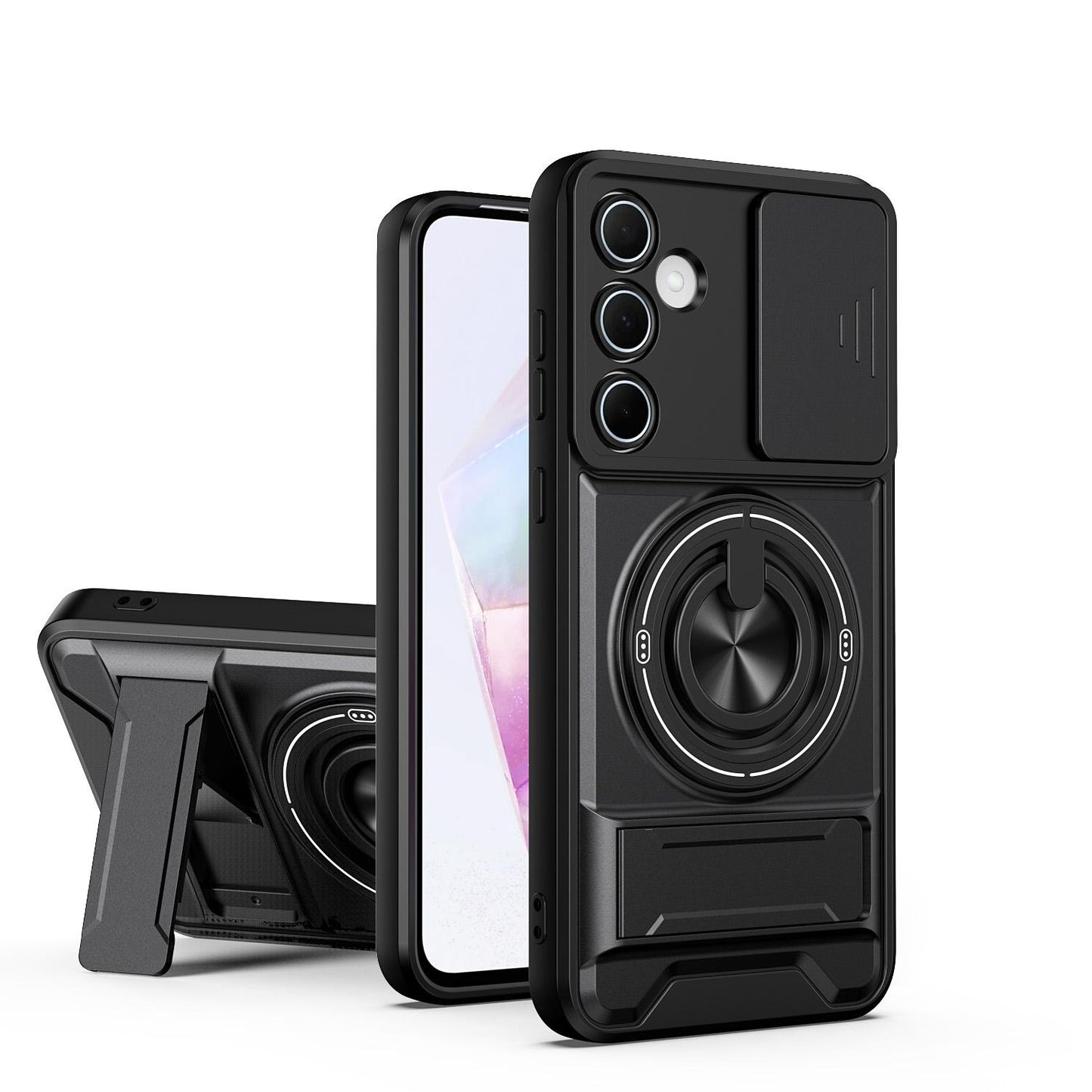 Samsung Galaxy A55 5G Multifunctional Magnetic Shockproof Phone Case with Sliding Lens Window Stand Cover