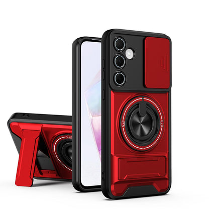 Samsung Galaxy A55 5G Multifunctional Magnetic Shockproof Phone Case with Sliding Lens Window Stand Cover