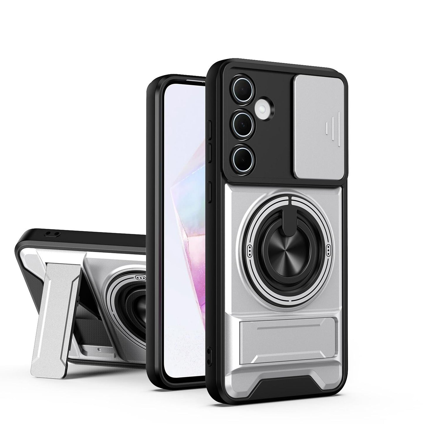 Samsung Galaxy A55 5G Multifunctional Magnetic Shockproof Phone Case with Sliding Lens Window Stand Cover