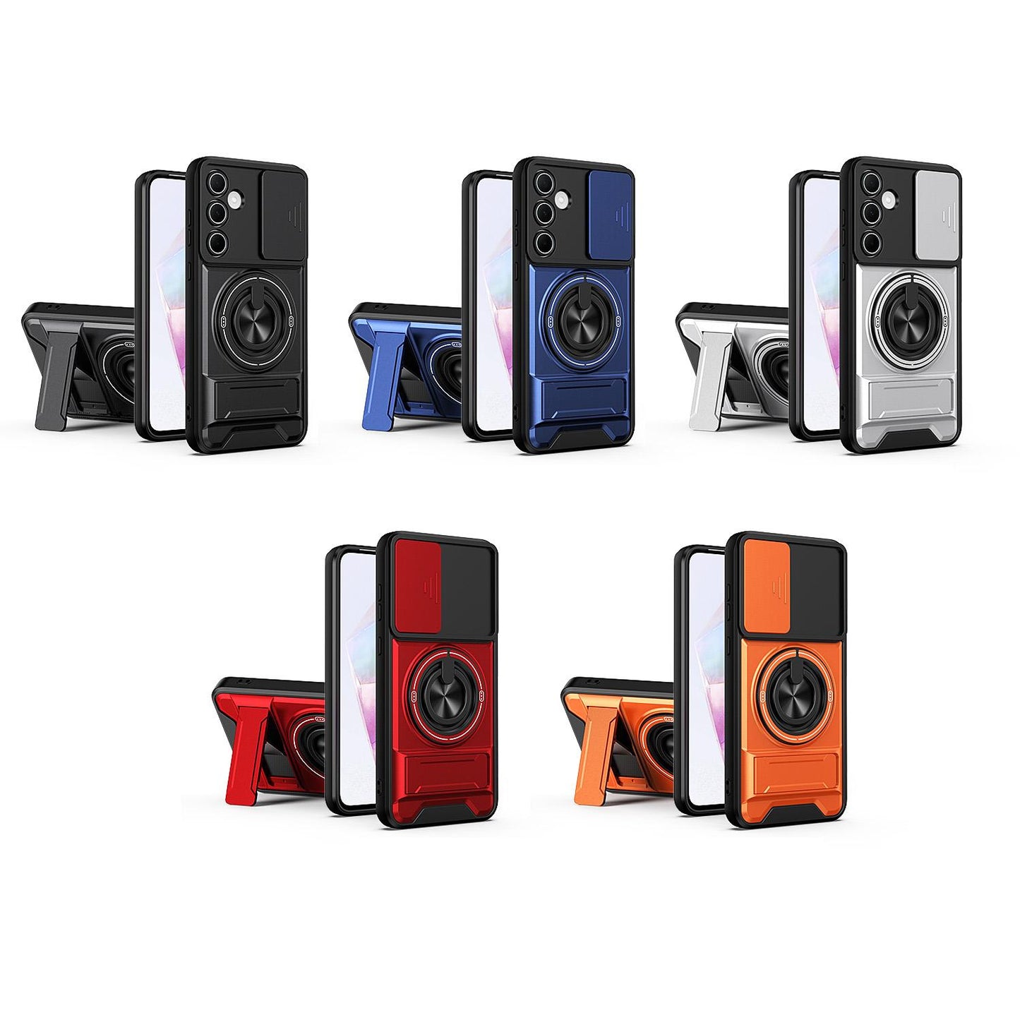 Samsung Galaxy A55 5G Multifunctional Magnetic Shockproof Phone Case with Sliding Lens Window Stand Cover