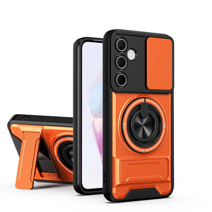 Samsung Galaxy A55 5G Multifunctional Magnetic Shockproof Phone Case with Sliding Lens Window Stand Cover
