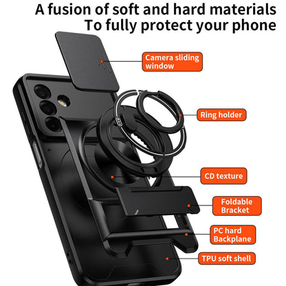 Samsung Galaxy A26 5G Multifunctional Magnetic Shockproof Phone Case with Sliding Lens Window Stand Cover