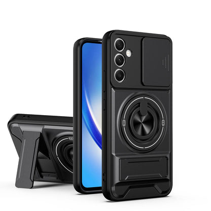 Samsung Galaxy A34 5G Multifunctional Magnetic Shockproof Phone Case with Sliding Lens Window Stand Cover