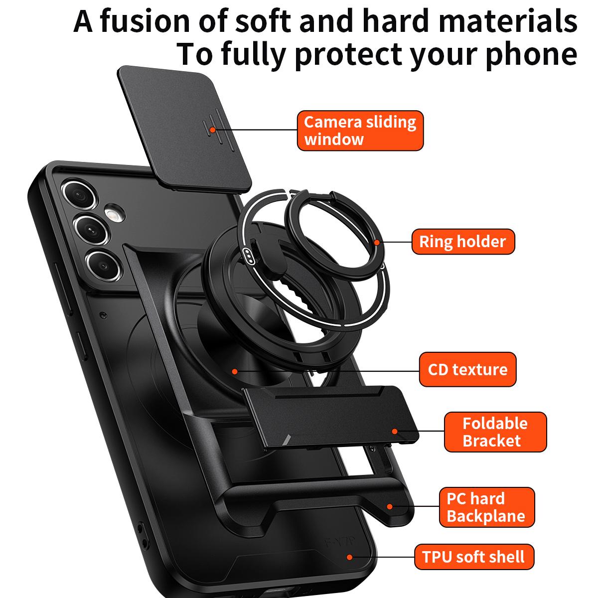 Samsung Galaxy A34 5G Multifunctional Magnetic Shockproof Phone Case with Sliding Lens Window Stand Cover