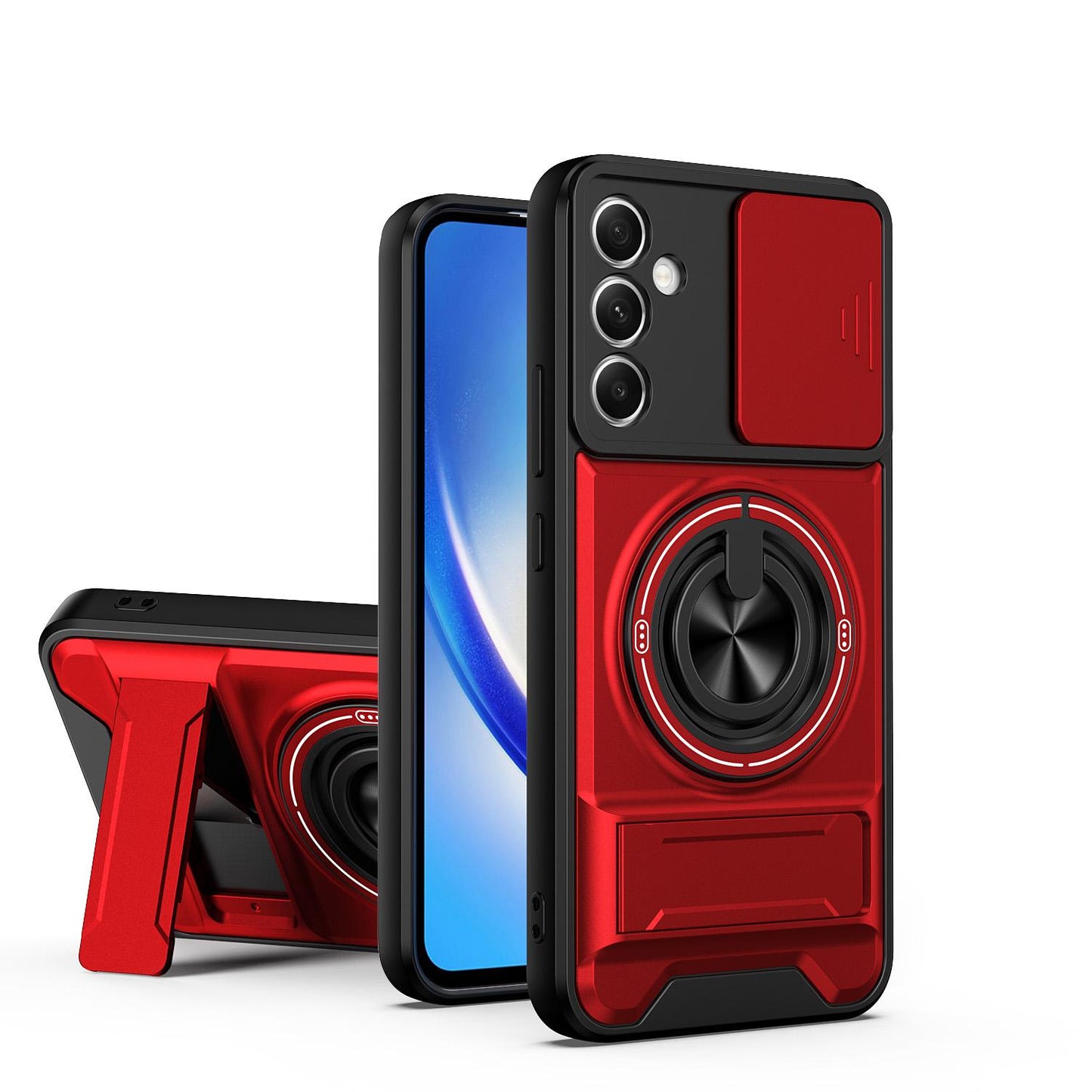 Samsung Galaxy A34 5G Multifunctional Magnetic Shockproof Phone Case with Sliding Lens Window Stand Cover