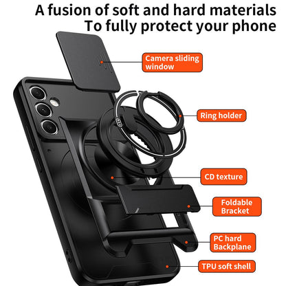 Samsung Galaxy A34 5G Multifunctional Magnetic Shockproof Phone Case with Sliding Lens Window Stand Cover