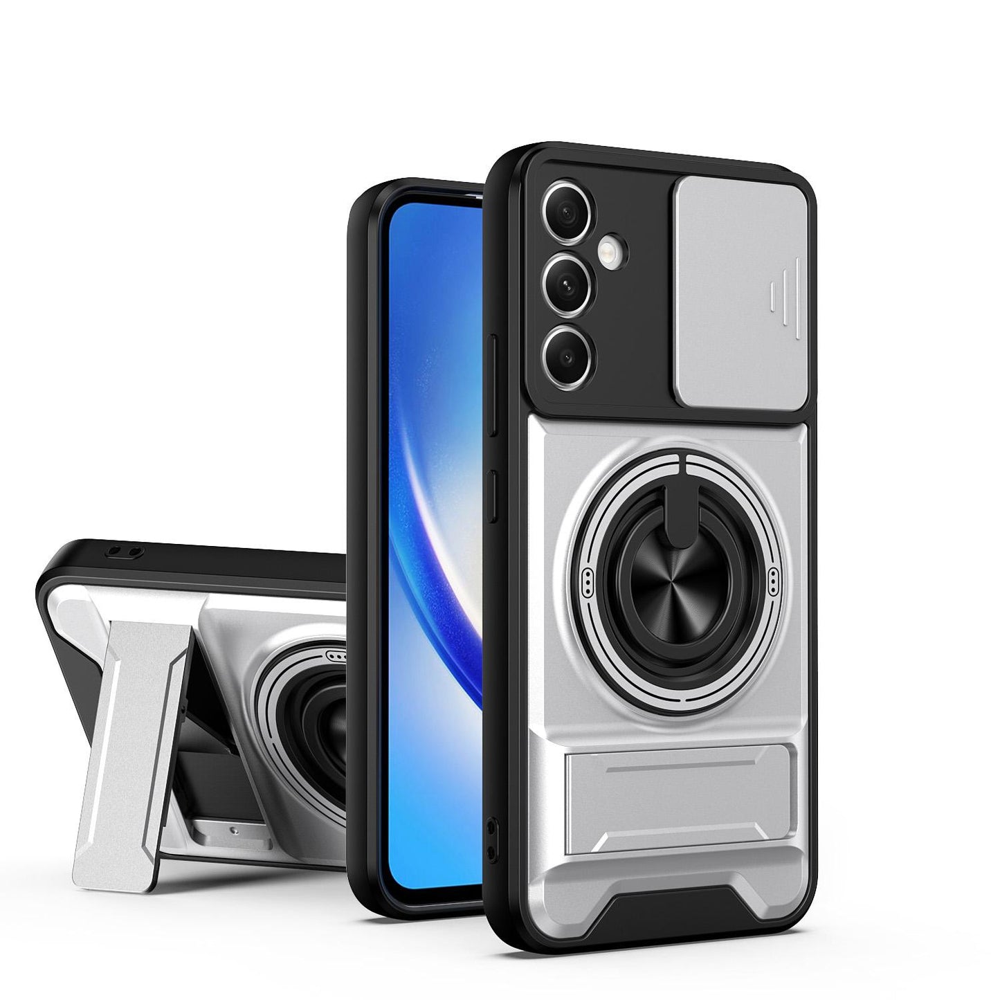 Samsung Galaxy A34 5G Multifunctional Magnetic Shockproof Phone Case with Sliding Lens Window Stand Cover