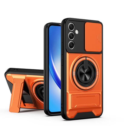 Samsung Galaxy A34 5G Multifunctional Magnetic Shockproof Phone Case with Sliding Lens Window Stand Cover