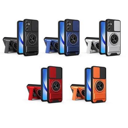 Samsung Galaxy A34 5G Multifunctional Magnetic Shockproof Phone Case with Sliding Lens Window Stand Cover