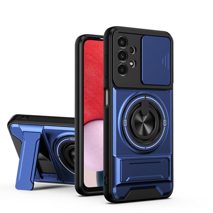 Samsung Galaxy A13 4G Multifunctional Magnetic Shockproof Phone Case with Sliding Lens Window Stand Cover