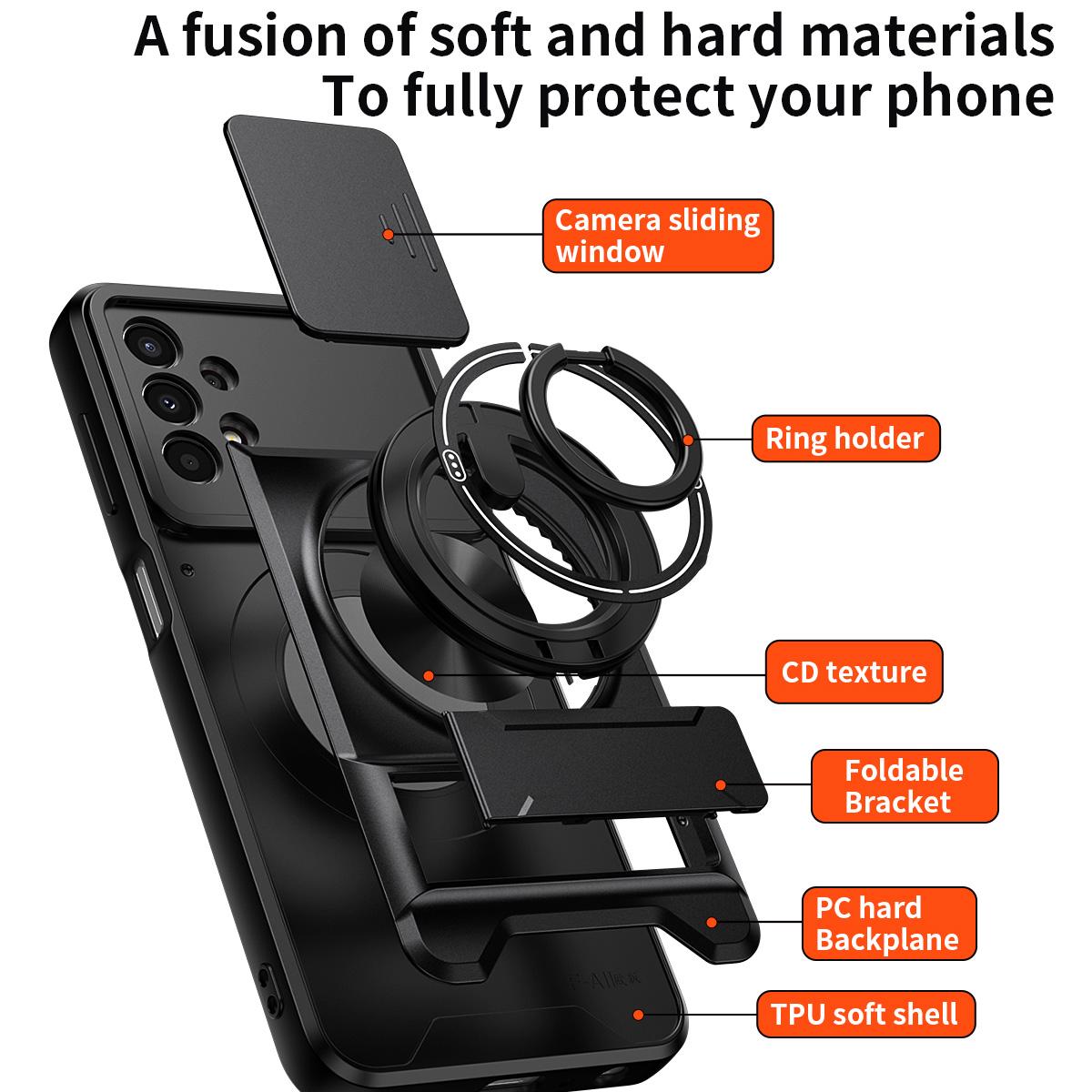 Samsung Galaxy A13 4G Multifunctional Magnetic Shockproof Phone Case with Sliding Lens Window Stand Cover