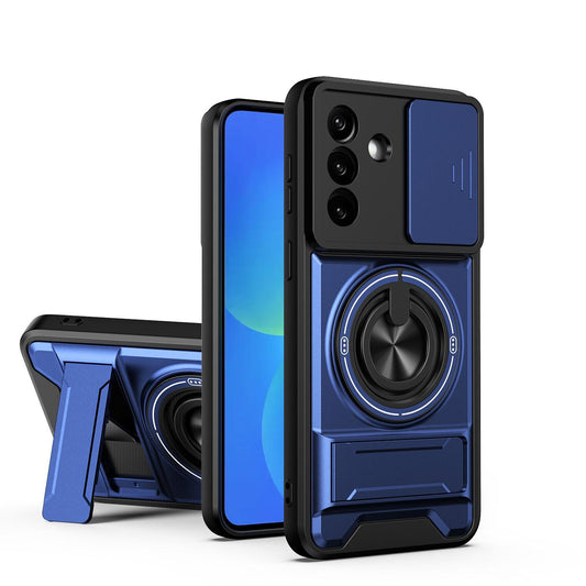 Samsung Galaxy A57 5G Multifunctional Magnetic Shockproof Phone Case with Sliding Lens Window Stand Cover
