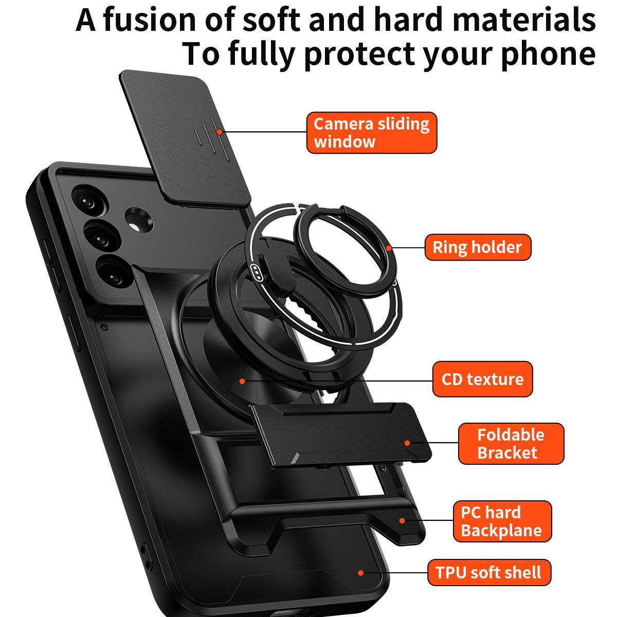 Samsung Galaxy A27 5G Multifunctional Magnetic Shockproof Phone Case with Sliding Lens Window Stand Cover