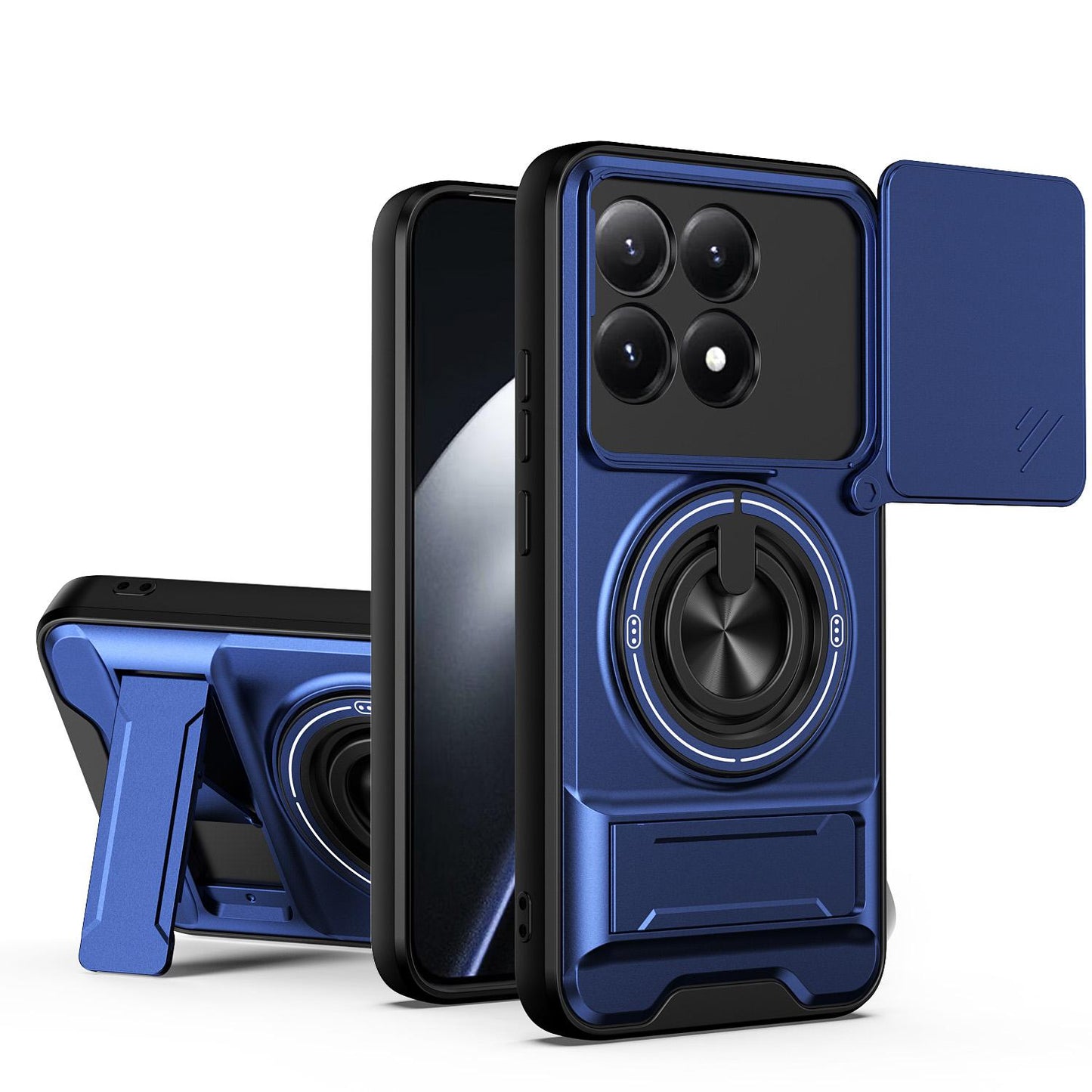 Xiaomi 15T 5G Multifunctional Magnetic Shockproof Phone Case with Sliding Lens Window Stand Cover