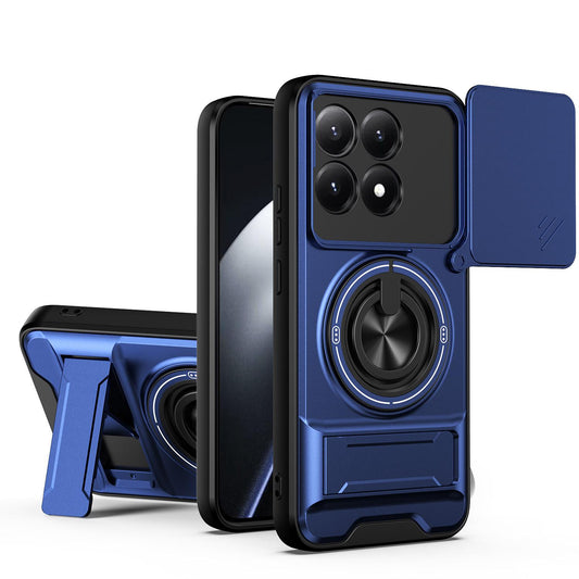 Xiaomi 15T 5G Multifunctional Magnetic Shockproof Phone Case with Sliding Lens Window Stand Cover