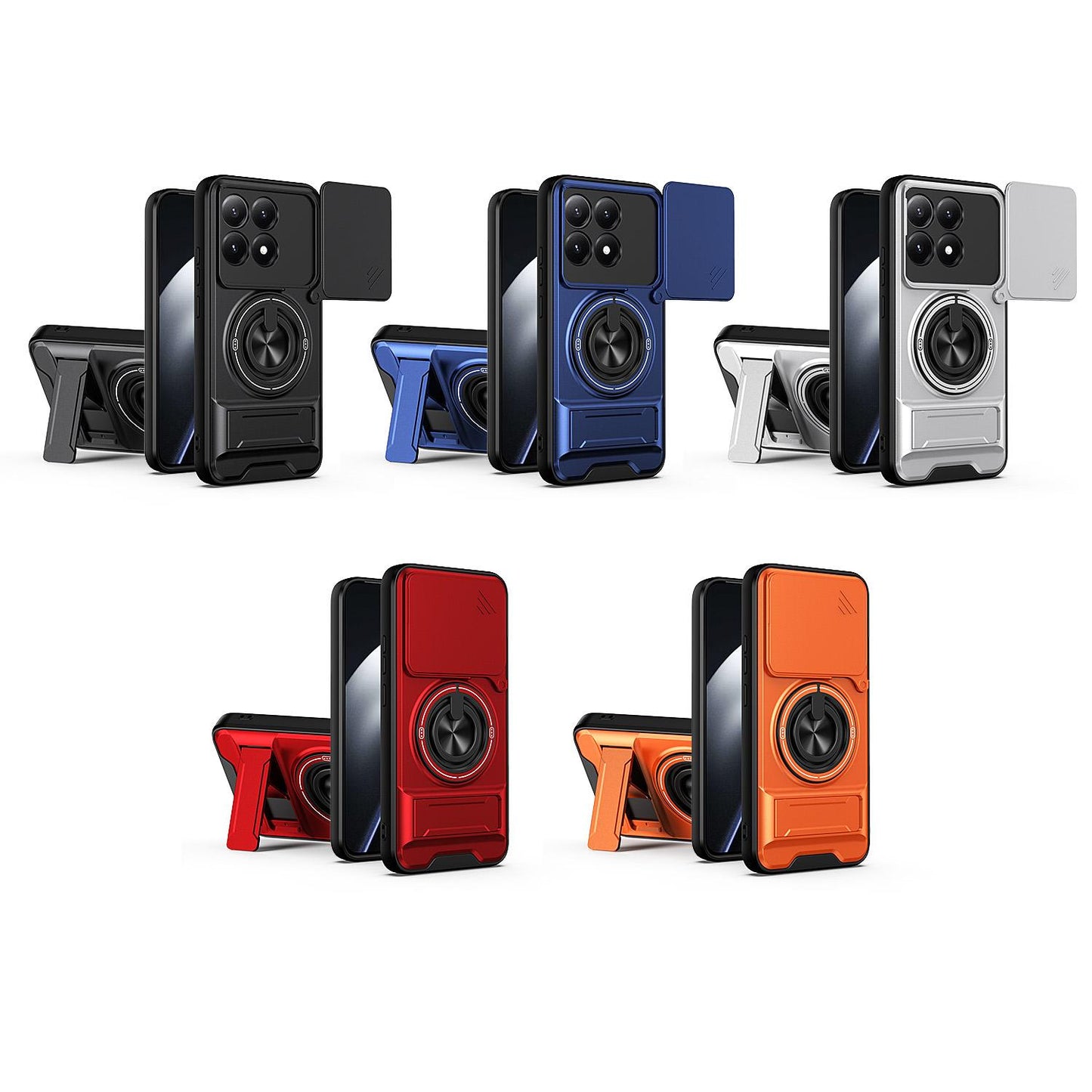 Xiaomi 15T 5G Multifunctional Magnetic Shockproof Phone Case with Sliding Lens Window Stand Cover