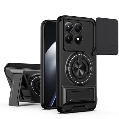 Xiaomi 15T 5G Multifunctional Magnetic Shockproof Phone Case with Sliding Lens Window Stand Cover