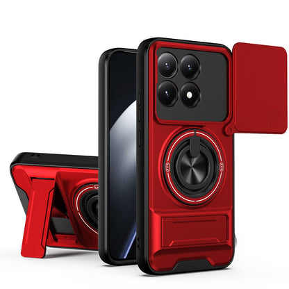 Xiaomi 15T 5G Multifunctional Magnetic Shockproof Phone Case with Sliding Lens Window Stand Cover