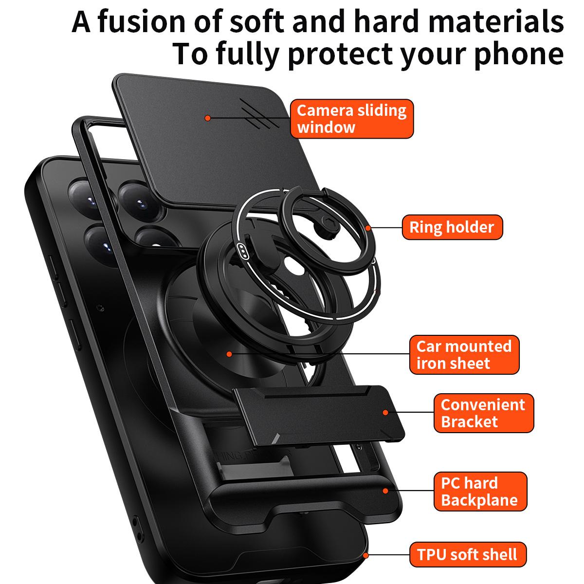 Xiaomi 15T 5G Multifunctional Magnetic Shockproof Phone Case with Sliding Lens Window Stand Cover
