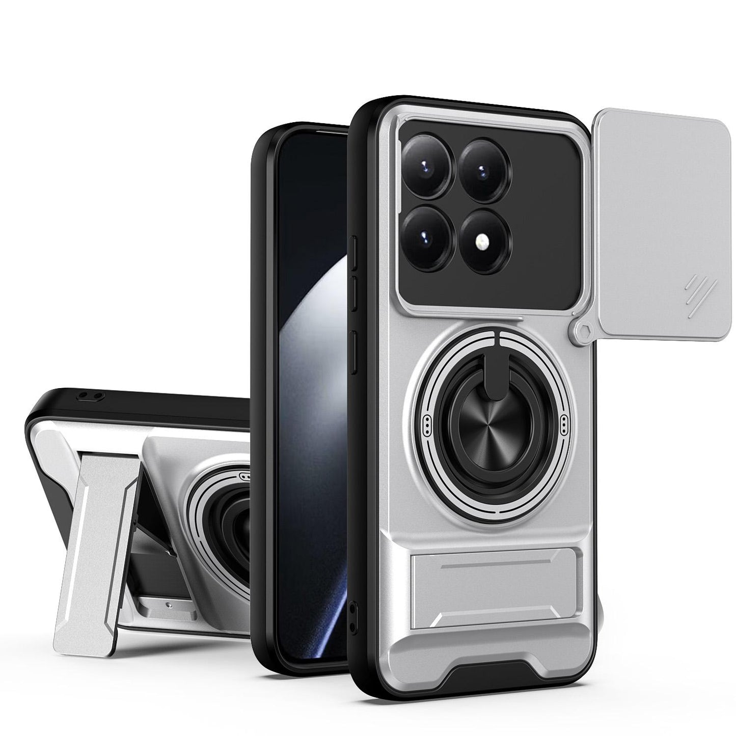 Xiaomi 15T 5G Multifunctional Magnetic Shockproof Phone Case with Sliding Lens Window Stand Cover