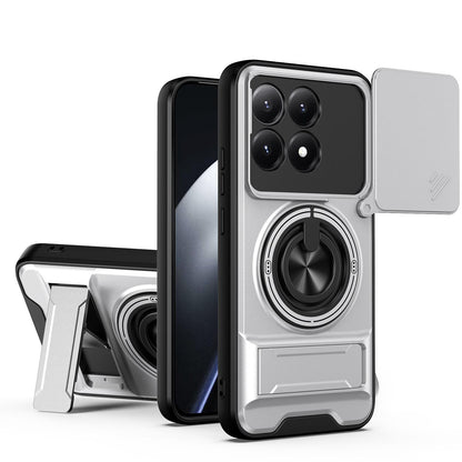 Xiaomi 15T 5G Multifunctional Magnetic Shockproof Phone Case with Sliding Lens Window Stand Cover
