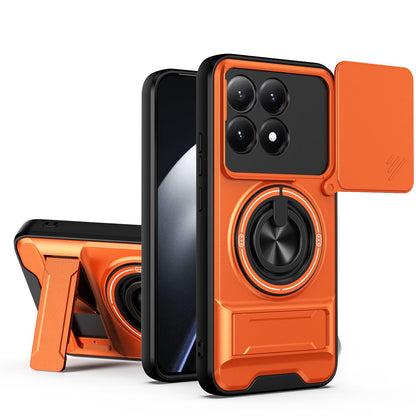 Xiaomi 15T 5G Multifunctional Magnetic Shockproof Phone Case with Sliding Lens Window Stand Cover