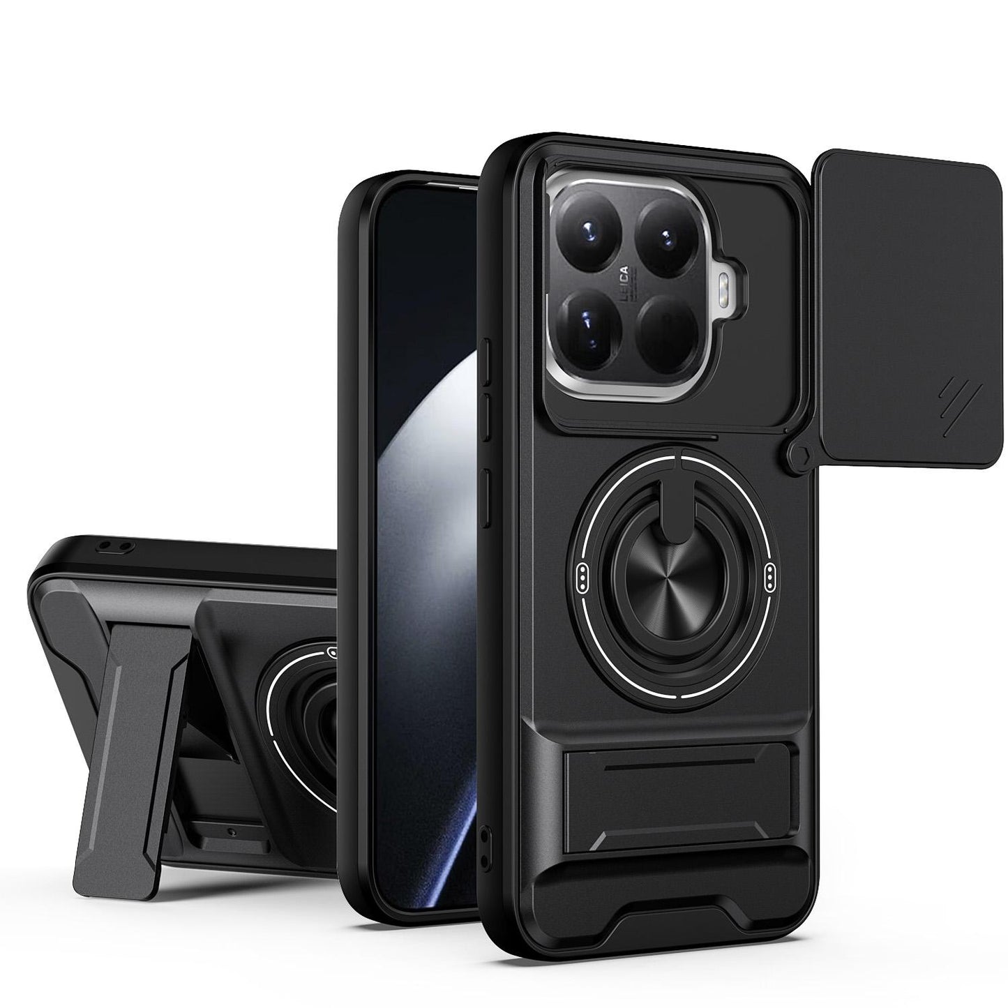 Xiaomi 15T Pro 5G Multifunctional Magnetic Shockproof Phone Case with Sliding Lens Window Stand Cover