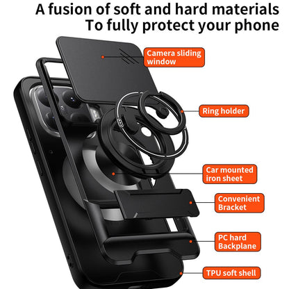 Xiaomi 15T Pro 5G Multifunctional Magnetic Shockproof Phone Case with Sliding Lens Window Stand Cover