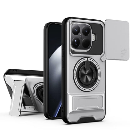 Xiaomi 15T Pro 5G Multifunctional Magnetic Shockproof Phone Case with Sliding Lens Window Stand Cover