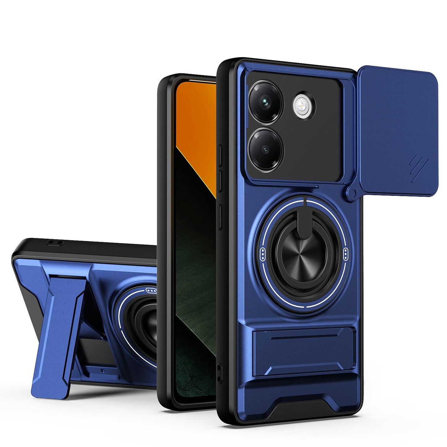 Xiaomi Poco M7 Pro 5G Multifunctional Magnetic Shockproof Phone Case with Sliding Lens Window Stand Cover