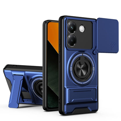 Xiaomi Poco M7 Pro 5G Multifunctional Magnetic Shockproof Phone Case with Sliding Lens Window Stand Cover