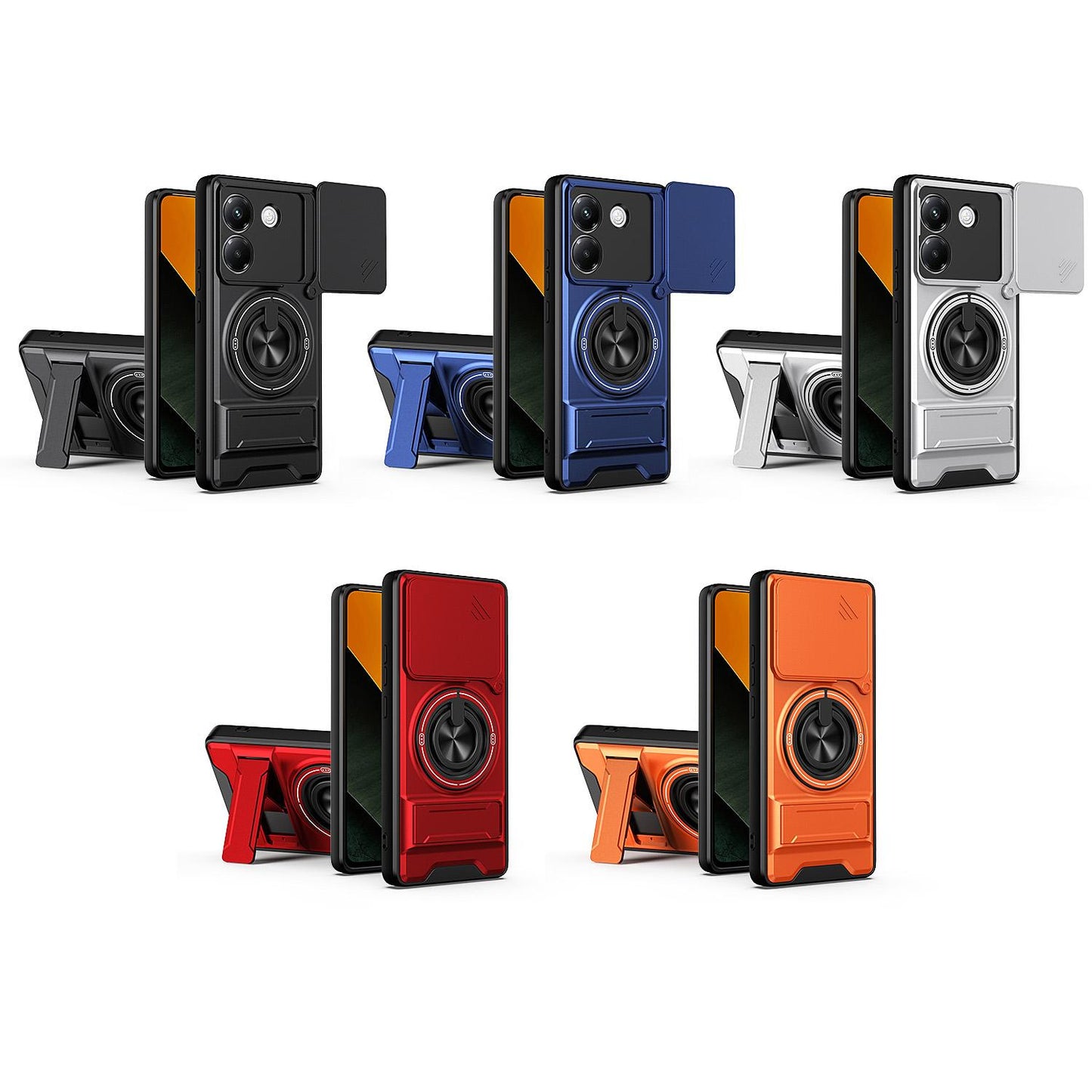 Xiaomi Poco M7 Pro 5G Multifunctional Magnetic Shockproof Phone Case with Sliding Lens Window Stand Cover