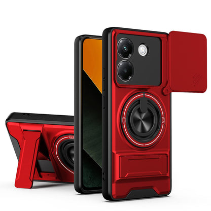 Xiaomi Poco M7 Pro 5G Multifunctional Magnetic Shockproof Phone Case with Sliding Lens Window Stand Cover