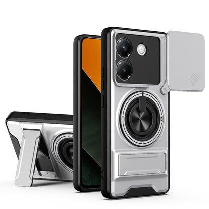 Xiaomi Poco M7 Pro 5G Multifunctional Magnetic Shockproof Phone Case with Sliding Lens Window Stand Cover